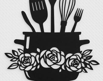 Crock pot cooking utensils wall art home decor