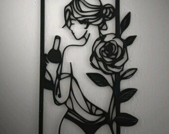 Elegant woman and rose wall art home decor