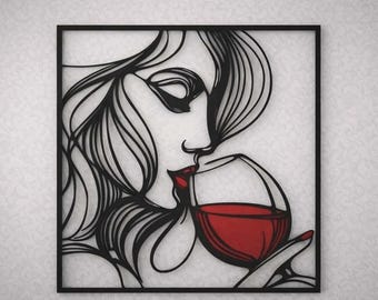 Woman Sipping Red Wine Wall Art home Decor