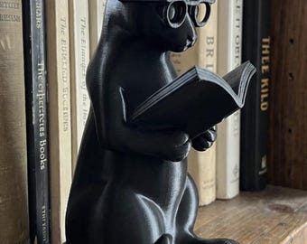 Reading Cat Ornament Book Lover Decor Cat Statue Shelf Display Gift
