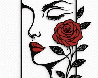 Woman Kissing Red Rose Wall Art home Decor