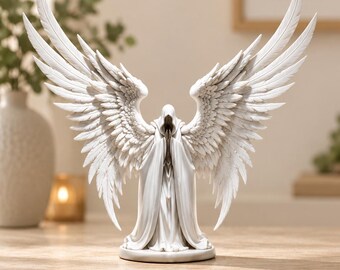 Hooded Angel Statue with Majestic Wings | Gothic Fantasy Sculpture | Guardian Angel Ornament | Unique Home Decor Gift