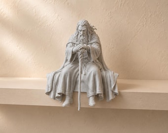 Gandalf Inspired Shelf Sitter, Contemplative Wizard Figurine, Fantasy Book Decor, Tolkien Fan Gift