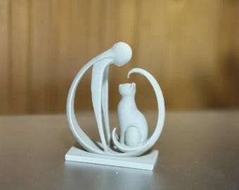 Minimalist cat and owner family sculpture animal lover modern home decoration