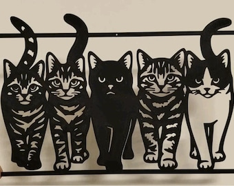 5 walking cats in frame wall art home decor