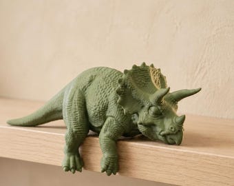 Sleepy Triceratops Monitor Sitter: 3D Printed Dinosaur Shelf Ornament, Desk Decor