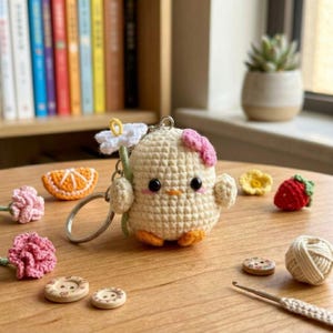 Porte-clés poussin fait main | Peluche poussin au crochet | Joli porte-clés kawaii
