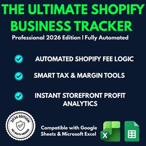Shopify Business Tracker Google Sheets Excel | E-commerce Spreadsheet | Shopify Profit Tracker Sales Log Inventory Margin Dashboard