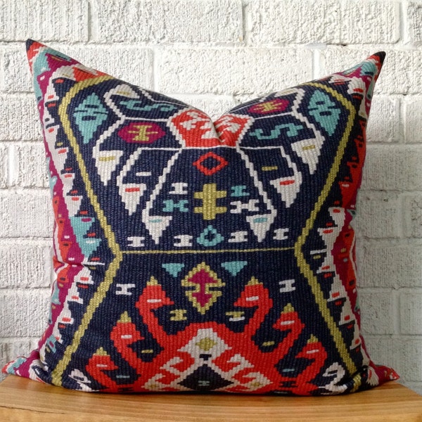 Kilim Pillow Cover, Tribal, Aztec, Boho, 20 inch square