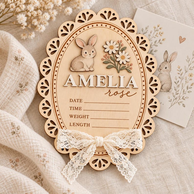 Custom Nursery Sign, Personalized Baby Name Sign, Boho Woodland Bunny ...