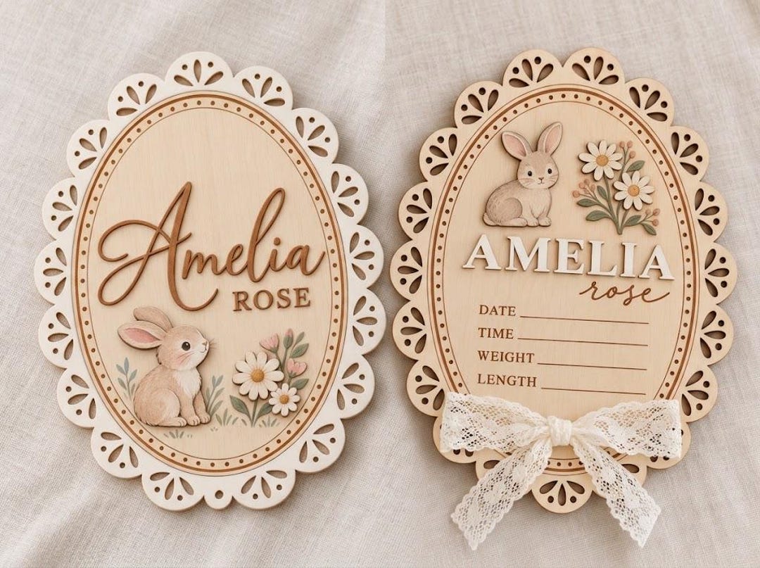 Custom Nursery Sign, Personalized Baby Name Sign, Boho Woodland Bunny ...