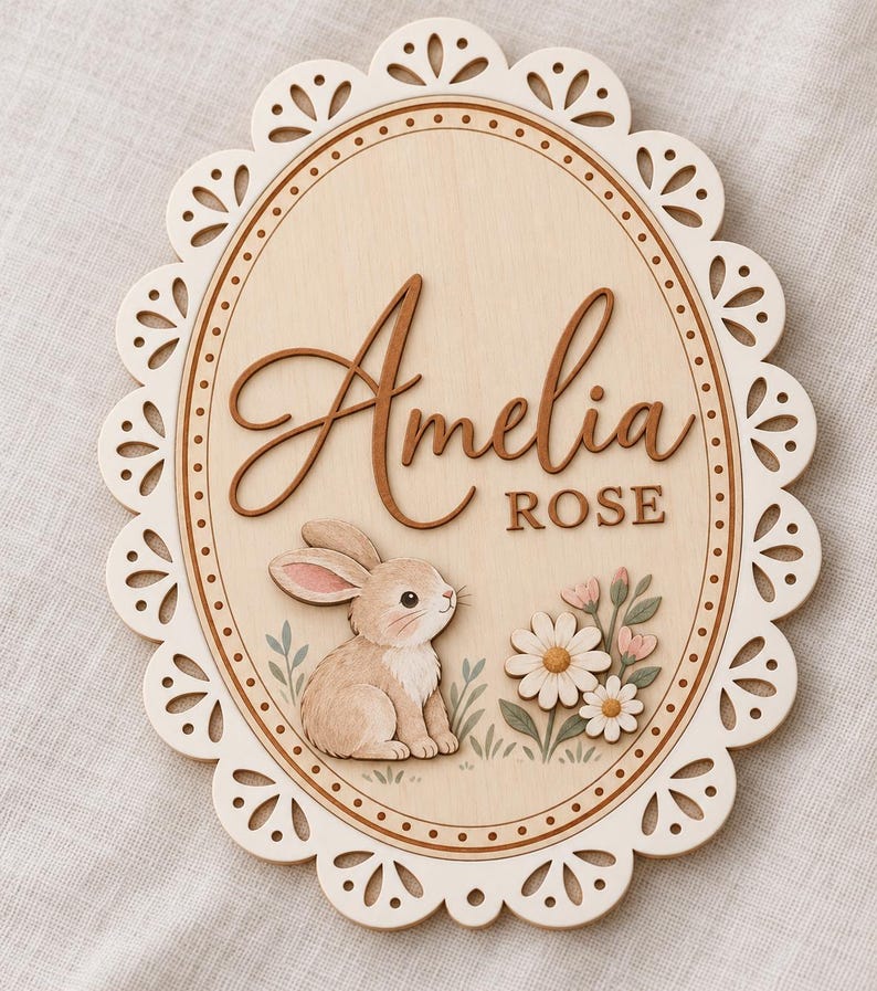 Custom Nursery Sign, Personalized Baby Name Sign, Boho Woodland Bunny ...
