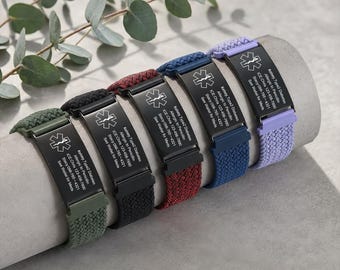 Personalisiertes medizinisches Notfallarmband für Sport, verstellbares elastisches ID-Armband, Schmuck für Diabetiker, Epileptiker und Allergiker, Gesundheitsgeschenk für Männer und Frauen