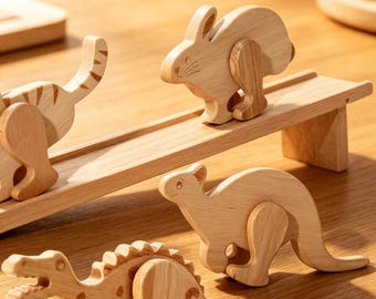 Animali di legno fatti a mano che camminano, set di costruzioni per bambini piccoli, giocattolo semovente con rampa, decorazione per la cameretta dei bambini.