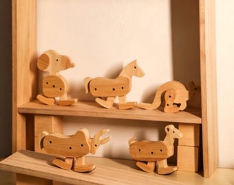 Handcrafted Wooden Animal Ornament，Wooden Walking Toy for Children with Ramp，Home Decor