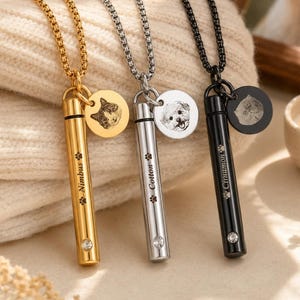Collar con urna para mascotas con dije personalizado para foto, recuerdo conmemorativo para cenizas de perros y gatos