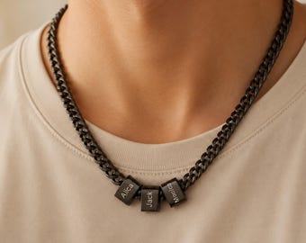 Colar masculino personalizado com corrente cubana e nome em aço inoxidável, joia para presente.