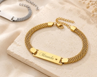 Pulsera con nombre personalizado, pulsera de identificación grabada con foto personalizada, regalo de acero inoxidable para hombres y mujeres.