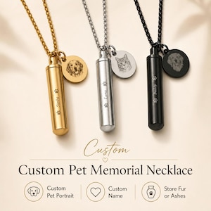 Collana con urna personalizzata con ritratto di animale domestico, per conservare ceneri e pelo, gioiello commemorativo per cani e gatti.