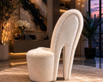 Pebble Plush Silver Fur Stiletto High Heel Chair | Y2K Statement Furniture