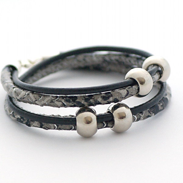 Leather wrap bracelet, Snake print faux leather, Snake bracelet, double wrap