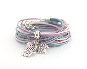Blue Lavender Pink Wrap Bracelet, Yoga Bracelet, Hamsa Hand Bracelet, Wrap Around Bracelet, Minimalist Jewelry, boho chic