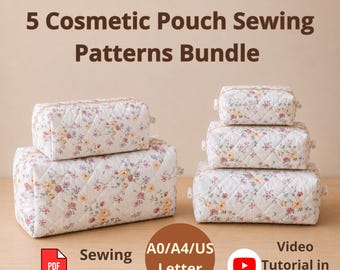 Pacchetto di modelli per cucire una borsa cosmetica / Borsa per strumenti per capelli con tasche / Borsa per il trucco trapuntata / Pochette rigida con cerniera / Modello per custodia Airwrap / Borsa da viaggio