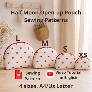 Half Moon Zipper Pouch Sewing Pattern | Open-Up Cosmetic Bag Easy DIY Makeup Bag | Circular toiletry bag, Open-wide pouch, beginner-friendly