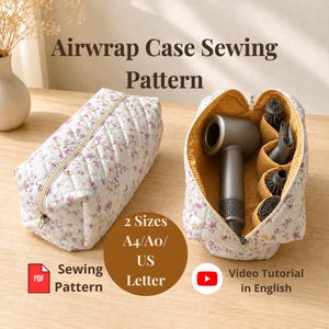 Hair Tool Pouch Sewing Pattern, Airwrap Travel Case Pattern, Zipper Makeup Bag PDF Pattern, 2 Sizes, Video Tutorial Included