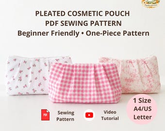 Cartamodello per pochette cosmetica plissettata, cartamodello PDF per borsa trucco con cerniera, progetto di cucito per principianti, tutorial per pochette trapuntata, cartamodello per borsa fai da te