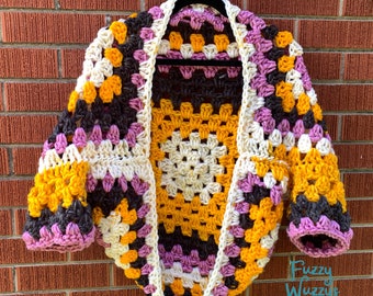 Granny Square Cardigan, Crocheted Cardigan, Granny Square Sweater, Patchwork Sweater, Chunky Sweater, Crochet Cardigan, Colorful Cardigan