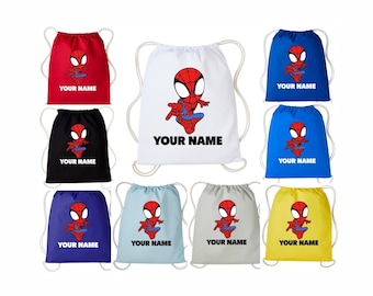 Bolsa infantil con cordón personalizada de Spiderman, mochila infantil con cordón personalizada con nombre, bolsa con cordón para natación, bolsa con cordón para gimnasio