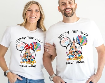 Personalised Disney Matching 2026 Shirt, Custom Name Disney Trip Shirts, Family Vacation Tees, Disney Mickey Minnie Unisex Adult Tee Top