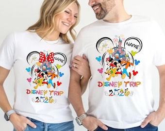 Camiseta personalizada de Disney a juego para 2026, camisetas personalizadas con nombre para viajes a Disney, camisetas para vacaciones familiares, camiseta unisex para adultos de Disney Mickey y Minnie.