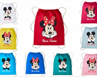 Bolsa con cordón personalizada de Mickey y Minnie, mochila infantil con cordón personalizada con nombre, bolsa con cordón para natación, bolsa con cordón para gimnasio