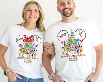 Camiseta personalizada de Disneyland París 2026, camisetas personalizadas de Disneyland París con nombre, camisetas a juego para la familia, camiseta unisex a juego para adultos de Disney.