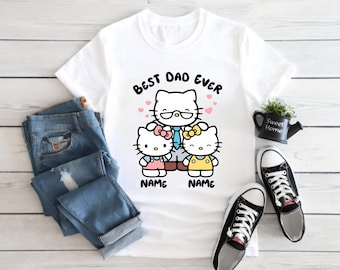 Camiseta personalizada de gatito para el Día del Padre, camisetas para el Día del Padre "El mejor papá del mundo", camiseta de dibujos animados para papá, regalo para el primer Día del Padre, camiseta unisex para adultos.