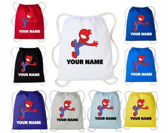 Bolsa infantil con cordón personalizada de Spiderman, mochila infantil con cordón personalizada con nombre, bolsa con cordón para natación, bolsa con cordón para gimnasio