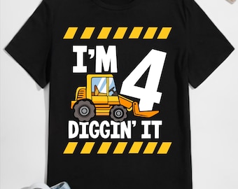 Camiseta de cumpleaños personalizada para niño, Camiseta de cumpleaños para niño con temática de construcción "Tengo 4 años y me encanta", Camiseta de cumpleaños para niño pequeño
