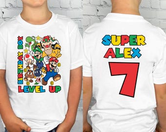 Personalised Super Mario Birthday T Shirt, Custom Name Super Mario Character Birthday T-Shirts, Kids Favorite Character Birthday Tee Top