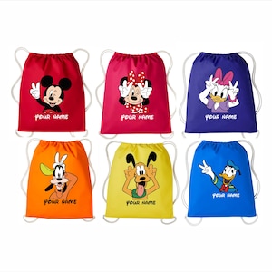 Personalised Mickey Minnie Kids Drawstring Bag, Disney Cartoon Kids Drawstring Backpack, Swimming Drawstring Bag, Gym Drawstring Bag