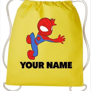 Personalised Spiderman Kids Drawstring Bag, Custom Name Kids Drawstring Backpack, Swimming Drawstring Bag, Gym Drawstring Bag SUNFLOWER
