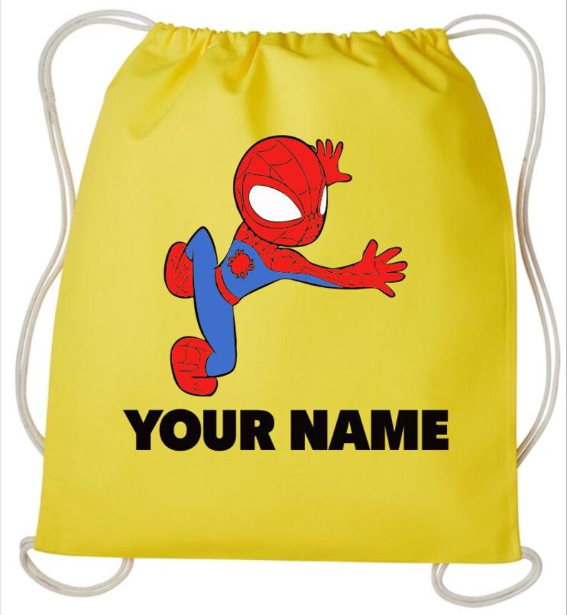 Personalised Spiderman Kids Drawstring Bag, Custom Name Kids Drawstring Backpack, Swimming Drawstring Bag, Gym Drawstring Bag SUNFLOWER