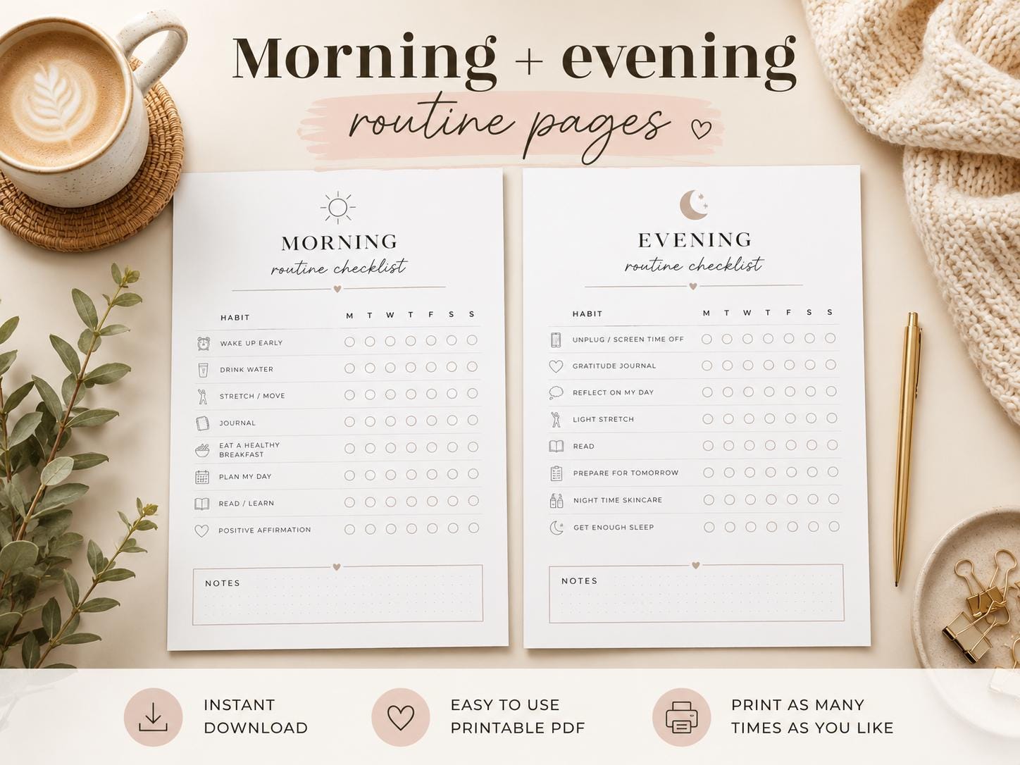 How To Make Routine Simple Habit Tracker Printable | Monthly, Weekly, Daily Routine Planner ...