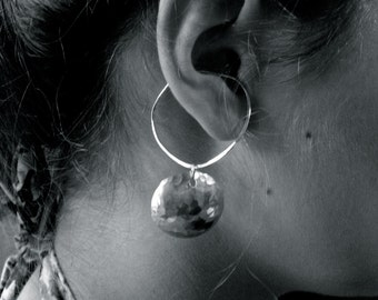 Hoop Style Ear Cuffs, Ear Wraps, Earcuff, Non Pierced Earrings, Pair of Silver Ear Cuffs with Domed Disc Dangles