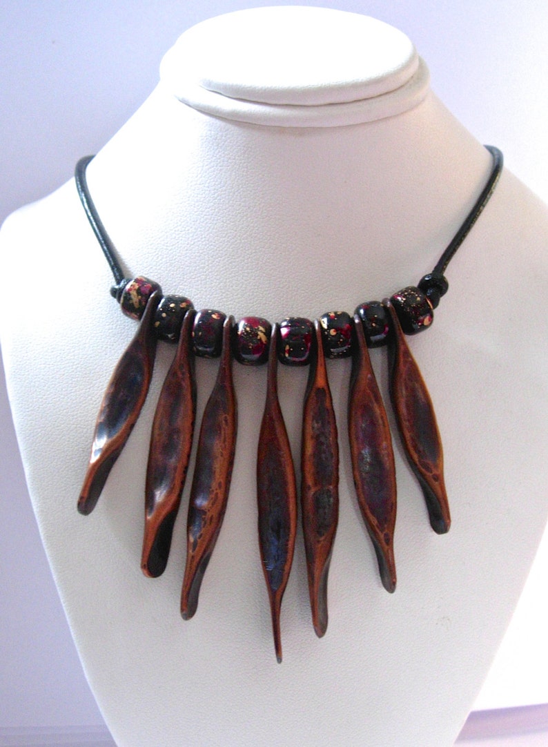 Statement Necklace Copper and Leather Bib Style Necklace Etsy