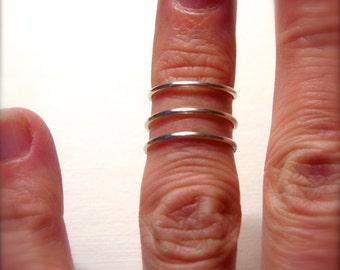 SOLID STERLING SILVER set of 3 Knuckle or Mid Finger rings,  stacking set Please specify size