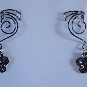 Pair of Black Plated Copper Ear Cuffs with Cute 5 Petal Flower Charm, non pierced earring alternative image 2