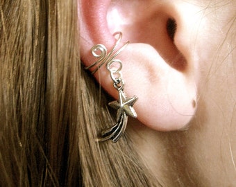 Ear Cuff with Shooting Star Charm, Earring for non pierced ears