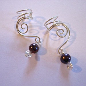 EAR CUFFS Pair of Solid Sterling Silver Ear Cuffs with Genuine Peacock Fresh Water Pearls image 3